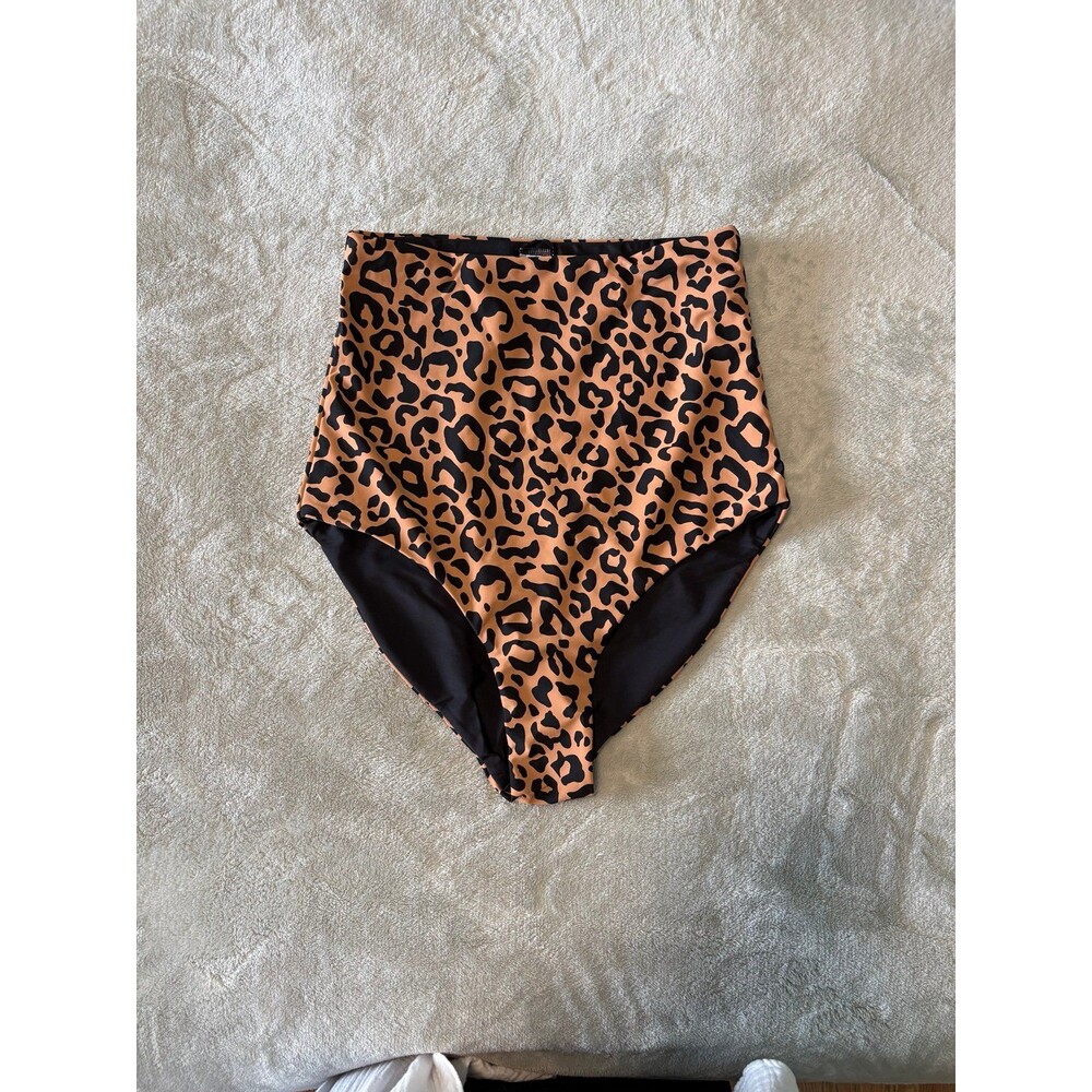Bathing suit bottoms high rise leopard animal print black Black reversible NEW